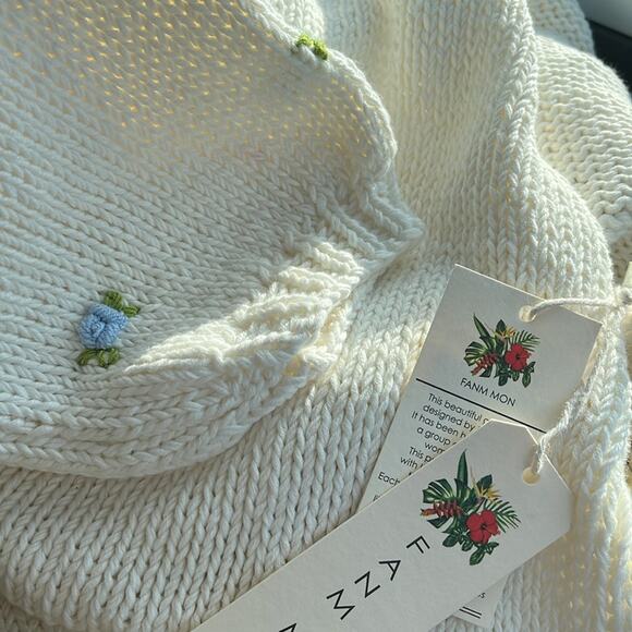 Fanm Mon WINTER BLOOM BLUE ROSE Ivory Cream Wool Cardigan Size M/L - Picture 3 of 4